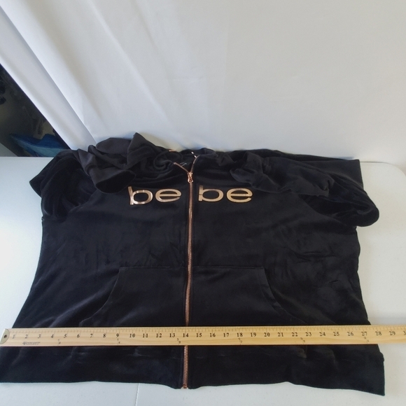 Bebe Velour Hoodie Size 3X Metallic Spell Out Zip Front Soft Black Jacket Y2K - Picture 5 of 11
